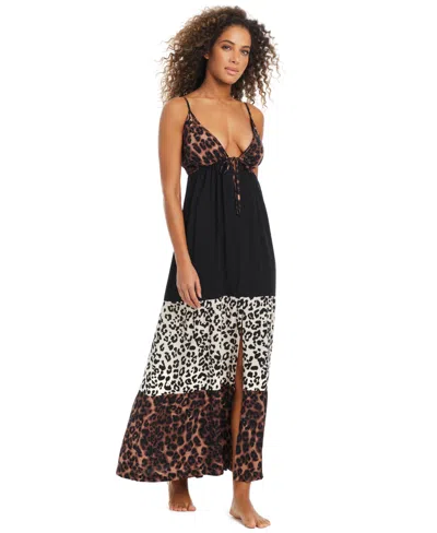 Bar Iii Women's In My Skin Tie-front Tiered Cover-up Maxi Dress, Exclusively At Macy's In Natural,black