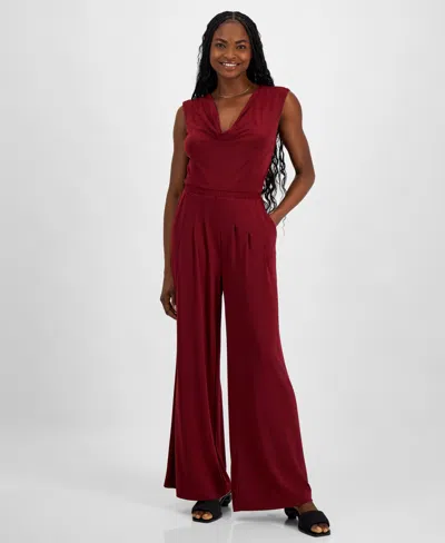 Bar Iii Women's Knit Crepe Cowlneck Jumpsuit, Exclusively At Macy's In Cherry Pie