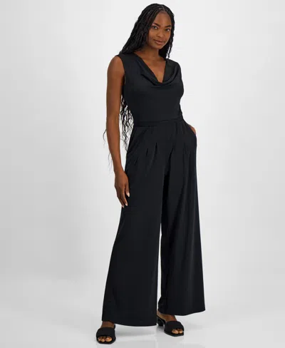 Bar Iii Women's Knit Crepe Cowlneck Jumpsuit, Exclusively At Macy's In Deep Black