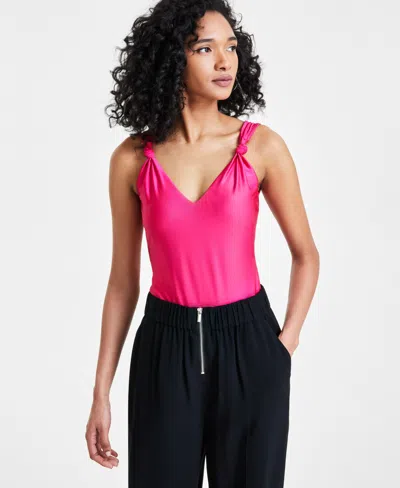 Bar Iii Women's Knotted-strap Thong-back Bodysuit, Created For Macy's In Pink Peacock