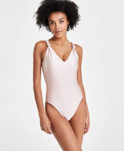 Bar Iii Women's Knotted-strap Thong-back Bodysuit, Created For Macy's In Neutral