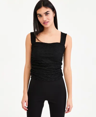Bar Iii Women's Lace Ruched-side Top, Macy's Exclusive In Black