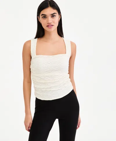 Bar Iii Women's Lace Ruched-side Top, Macy's Exclusive In White