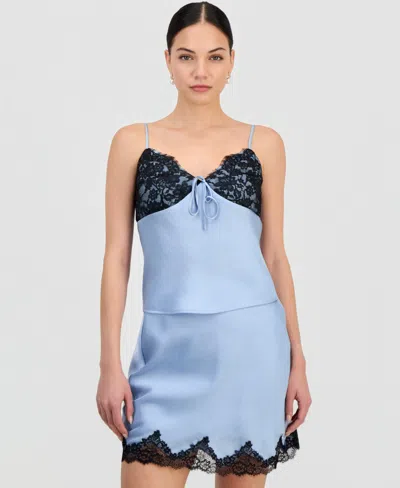 Bar Iii Women's Lace-trim Cami Top, Macy's Exclusive In Blue