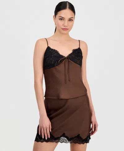 Bar Iii Women's Lace-trim Cami Top, Macy's Exclusive In Brown