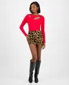 Bar Iii Women's Leopard-print Fitted Zip-front Shorts, Macy's Exclusive In Brown