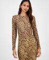Bar Iii Women's Leopard-print Mesh Long-sleeve Top, Macy's Exclusive In Multi