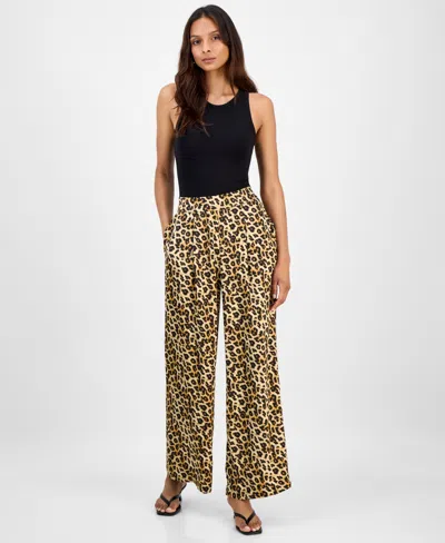 Bar Iii Women's Leopard-print Pull-on Wide-leg Pants, Macy's Exclusive In Multi