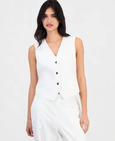 Bar Iii Women's Linen-blend Button-front Vest, Macy's Exclusive In White