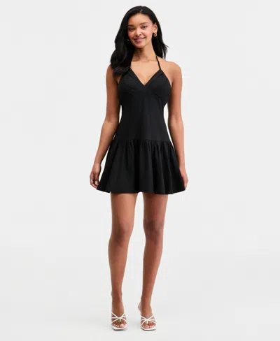 Bar Iii Women's Linen-blend Drop-waist Mini Dress, Macy's Exclusive In Black