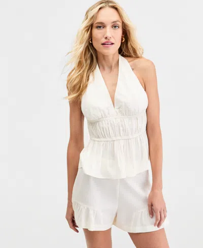 Bar Iii Women's Linen-blend Halter Top, Macy's Exclusive In White