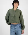 Bar Iii Women's Long-sleeve Bubble-hem Cargo Jacket, Exclusively At Macy's In Dusty Olive
