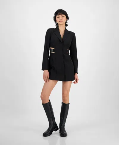 Bar Iii Women's Long-sleeve Buckle Blazer Dress, Exclusively At Macy's In Deep Black