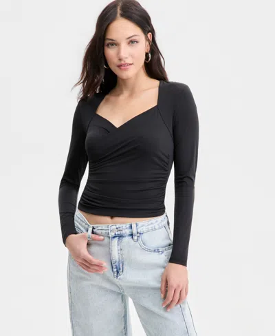 Bar Iii Women's Long-sleeve Sweetheart-neck Knit Top, Macy's Exclusive In Black