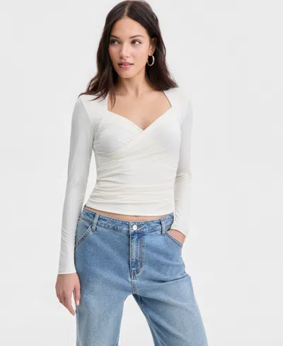 Bar Iii Women's Long-sleeve Sweetheart-neck Knit Top, Macy's Exclusive In Brown