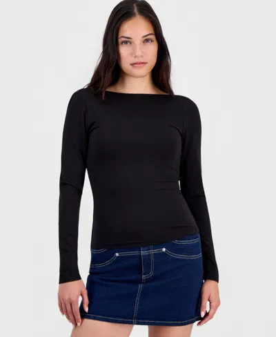 Bar Iii Women's Long-sleeve Draped-back Top, Macy's Exclusive In Black