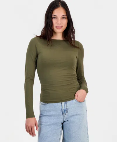 Bar Iii Women's Long-sleeve Draped-back Top, Macy's Exclusive In Green
