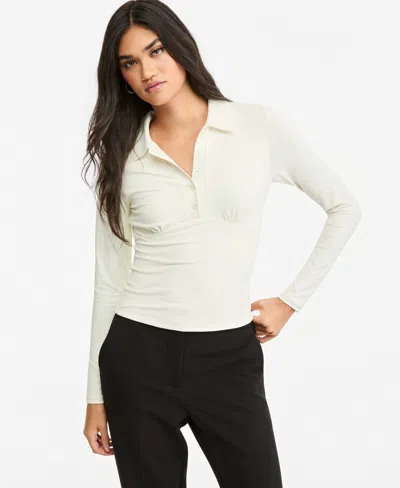 Bar Iii Women's Long-sleeve Ruched Polo Shirt, Macy's Exclusive In Purple