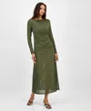 Bar Iii Women's Low-back Ruched Mesh Midi Dress, Macy's Exclusive In Green