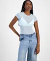 Bar Iii Women's Mesh Cap-sleeve Semi-sheer Top, Exclusively At Macy's In Oasis Blue