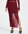 Bar Iii Women's Mesh Side-slit Pull-on Midi Skirt, Created For Macy's In Cherry Pie