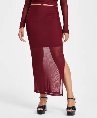 Bar Iii Women's Mesh Side-slit Pull-on Midi Skirt, Created For Macy's In Cherry Pie