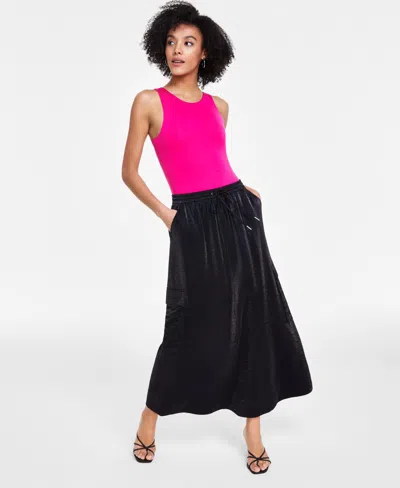 Bar Iii Women's Metallic Cargo Maxi Skirt, Xxs-4x, Created For Macy's In Deep Black
