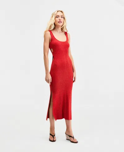 Bar Iii Women's Metallic Knit Cutout Tank Dress, Macy's Exclusive In Red