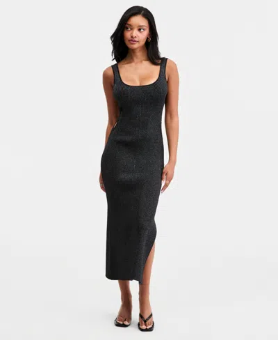 Bar Iii Women's Metallic Knit Cutout Tank Dress, Macy's Exclusive In Black
