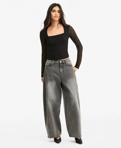 Bar Iii Women's Mid-rise Barrel Jeans, Macy's Exclusive In Gray