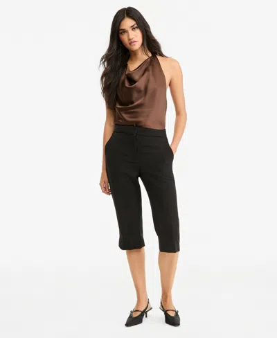 Bar Iii Women's Mid-rise Side-slit Capris, Macy's Exclusive In Black