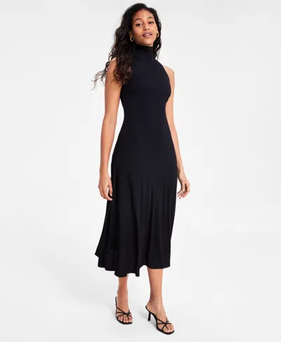 Bar Iii Women's Mock-neck A-line Sleeveless Dress, Exclusively At Macy's In Deep Black