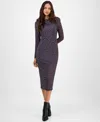 Bar Iii Women's Mock Neck Printed Mesh Midi Dress, Macy's Exclusive In Blue