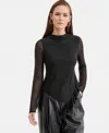 Bar Iii Women's Mock-neck Ruffled-trim Top, Macy's Exclusive In Black
