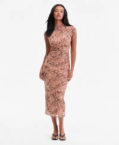 Bar Iii Women's Mock Neck Short-sleeve Print Bodycon Midi Dress, Macy's Exclusive In Multi
