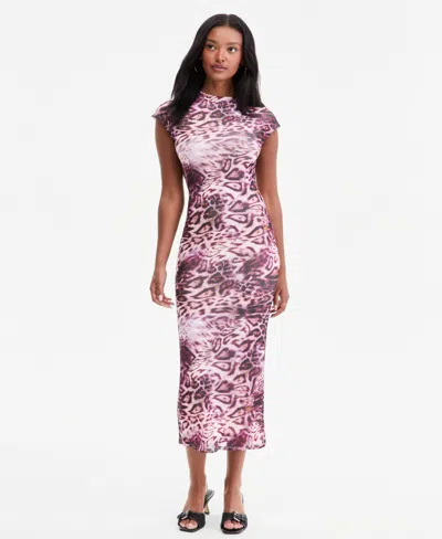 Bar Iii Women's Mock Neck Short-sleeve Print Bodycon Midi Dress, Macy's Exclusive In Pink