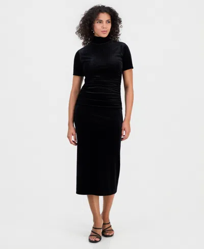 Bar Iii Women's Mock Neck Velvet Midi Dress, Macy's Exclusive In Black