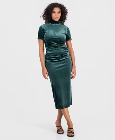 Bar Iii Women's Mock Neck Velvet Midi Dress, Macy's Exclusive In Pine Mist