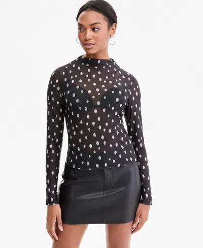 Bar Iii Women's Mock-neck Long-sleeve Top, Macy's Exclusive In Black