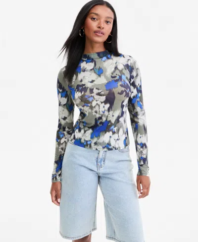 Bar Iii Women's Mock-neck Long-sleeve Top, Macy's Exclusive In Blue