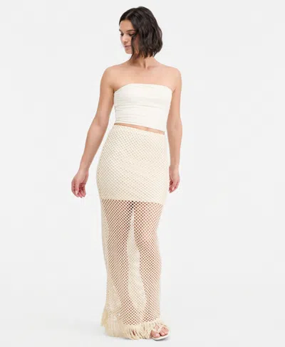 Bar Iii Women's Net Fringe-hem Skirt, Macy's Exclusive In White