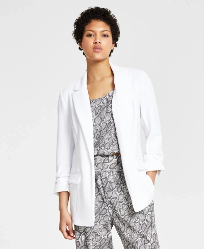 Bar Iii Women's Notch-lapel Ruched-sleeve Open-front Blazer, Created For Macy's In Bright White