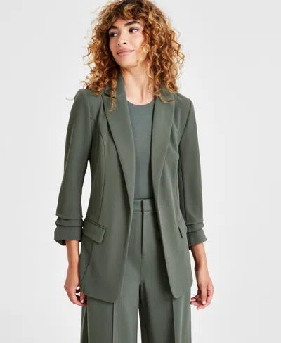 Bar Iii Women's Notch-lapel Ruched-sleeve Open-front Blazer, Created For Macy's In Palmetto