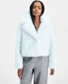 Bar Iii Women's Notched Collar Faux Fur Coat, Macy's Exclusive In Blue