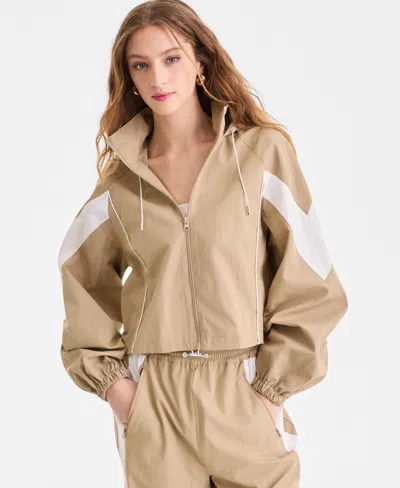 Bar Iii Women's Nylon Hooded Track Jacket, Macy's Exclusive In Brown