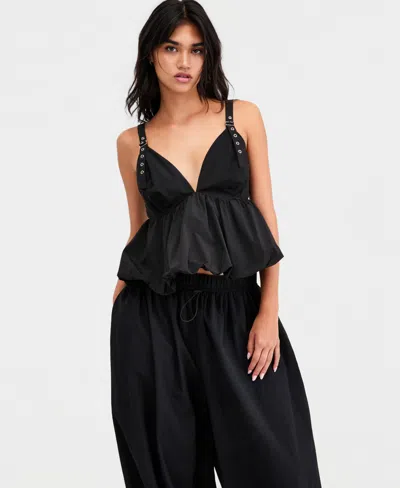 Bar Iii Women's Nylon Peplum Bubble Top, Macy's Exclusive In Black