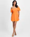 Bar Iii Women's Off-the-shoulder Balloon-sleeve A-line Dress, Exclusively At Macy's In Orange