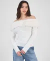 Bar Iii Women's Off-the-shoulder Faux-fur-trim Top, Macy's Exclusive In White