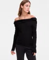 Bar Iii Women's Off-the-shoulder Ribbed Sweater, Macy's Exclusive In Black