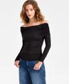 Bar Iii Women's Off-the-shoulder Ruched Knit Top, Macy's Exclusive In Black